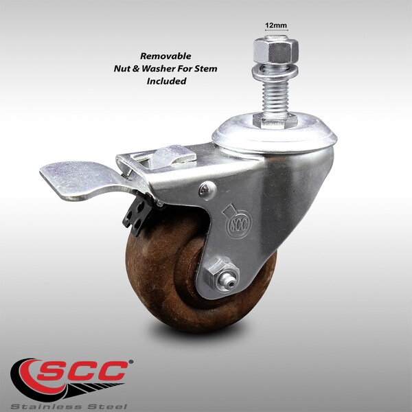 Service Caster 3 Inch SS High Temp Glass Filled Nylon 12mm Stem Caster Total Lock Brake SCC SCC-SSTSTTL20S314-GFNSHT-M1215 - main